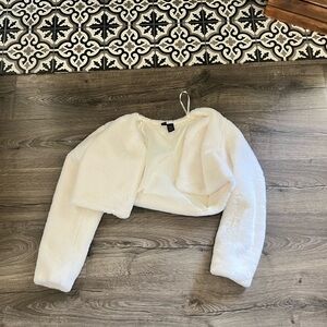 White cropped fur jacket